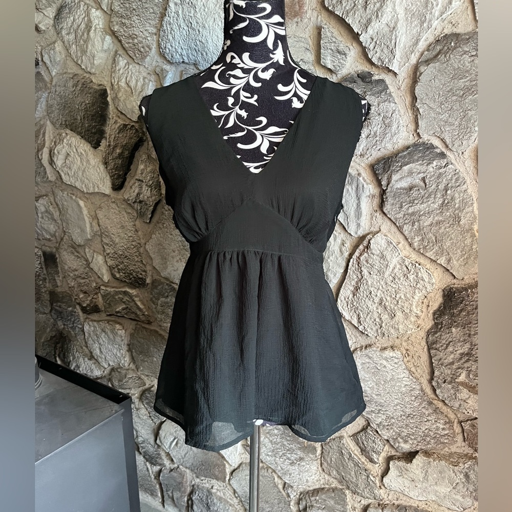 Merona Black Tie Back Tank Top L - Picture 1 of 4
